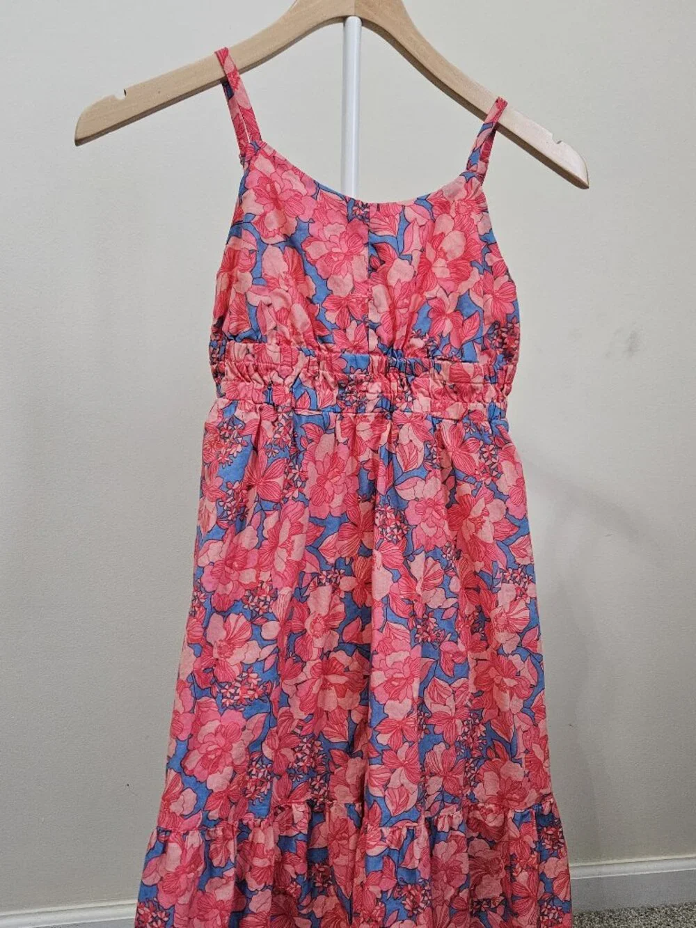 Gap Kids Girls Pink Blue Floral Smocked Maxi Dress Size L